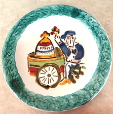 Hand-Painted Giovanni DeSimone Italian Ceramic Plt Sicilian Folk Art Cart Vendor