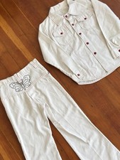 Vintage 1960s 70s Beaded Embellished Denim Western Suit/Pant Set Butterflies