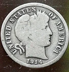 1914 P Barber Dime 90% Silver Average Circulation (Free Ship) This Coin Pictured