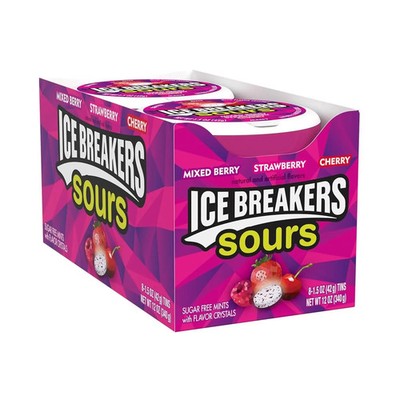 ICE BREAKERS Sour Berry Mixed Flavored Free , 1.5 oz, Pack of 8, 2 BOX