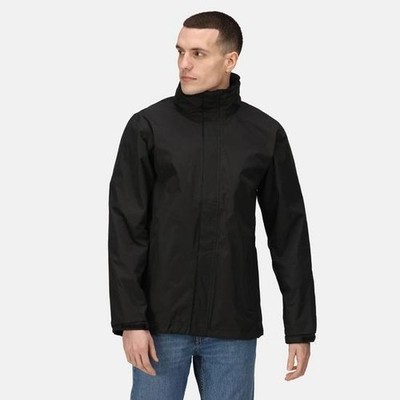 Regatta Ardmore schwarze wasserdichte Herrenjacke mit Mesh-gefüttert peach-finish #TRW461