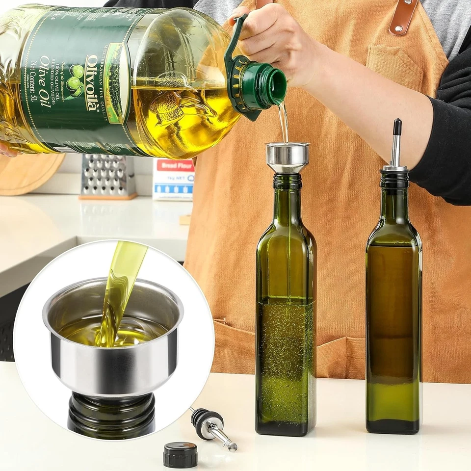 Vidro de azeitona 17 oz - 500 ml de óleo verde e vinagre Cruet com despejamentos e funil... - Imagem 4 de 4