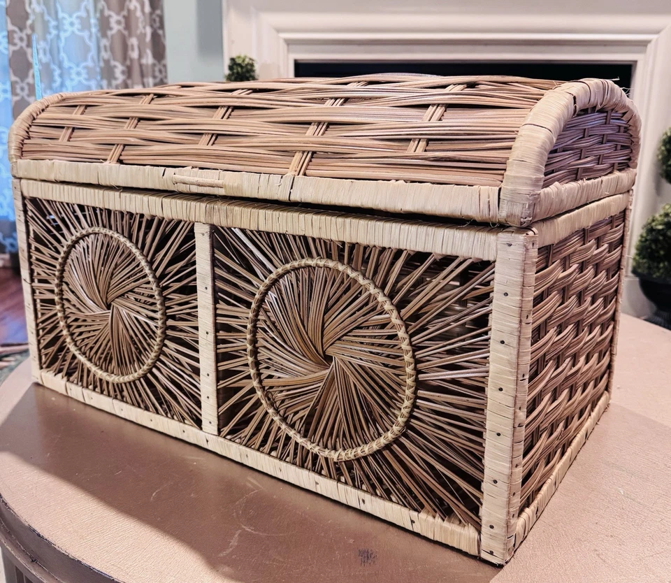Cofre de almacenamiento de mimbre ratán Sunburst caña dividida mediana Foto 2 de 4