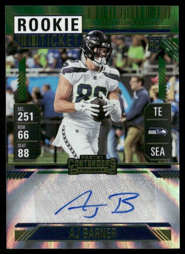 AJ Barner 2024 Panini Contenders Football Emerald Rookie Ticket Auto #232 RC