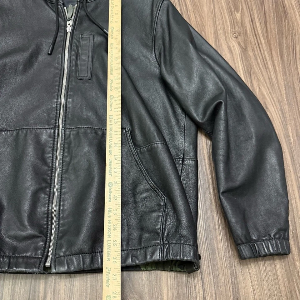 $695 Coach Hombre Talla 52/XL Capucha Cremallera Cuero Negro Cordero Cuero Foto 3 de 4