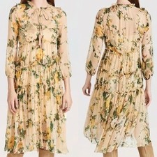 O.P.T. Women's L Selena Midi Dress Floral Chiffon Tiered Boho Feminine Prairie