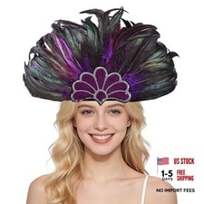 Tocado de plumas para mujer, para carnaval, con lentejuelas, Gjwts-yx-púrpura
