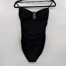 La Blanca Womens One Piece Ruched Swimsuit Size 10 Slimming Beach Gem Detail