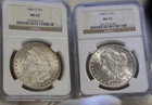1884 O, 1885 O US Morgan Silver Dollars NGC MS64