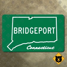 Connecticut Bridgeport city limits sign highway boundary marker outline 15x9
