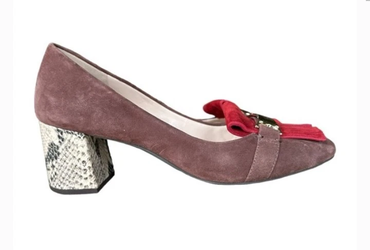 Cole Haan Margarite Kiltie Mocasín Bomba Marrón y Borgoña Gamuza Tacón Serpiente Talla 7.5 Foto 4 de 4