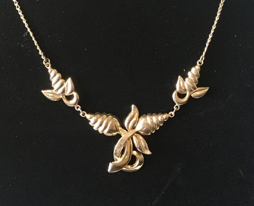 Vintage Gold Vermeil Sterlingsilber Floral Mittelstück Halsband Halskette 16" - Bild 4 von 15