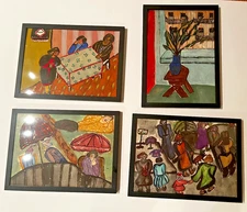 4 OUTSIDER/FOLK ART INCREDIBLE PAINTINGS FIGURES SHOPPING/DINING/STILL LIFE/1940