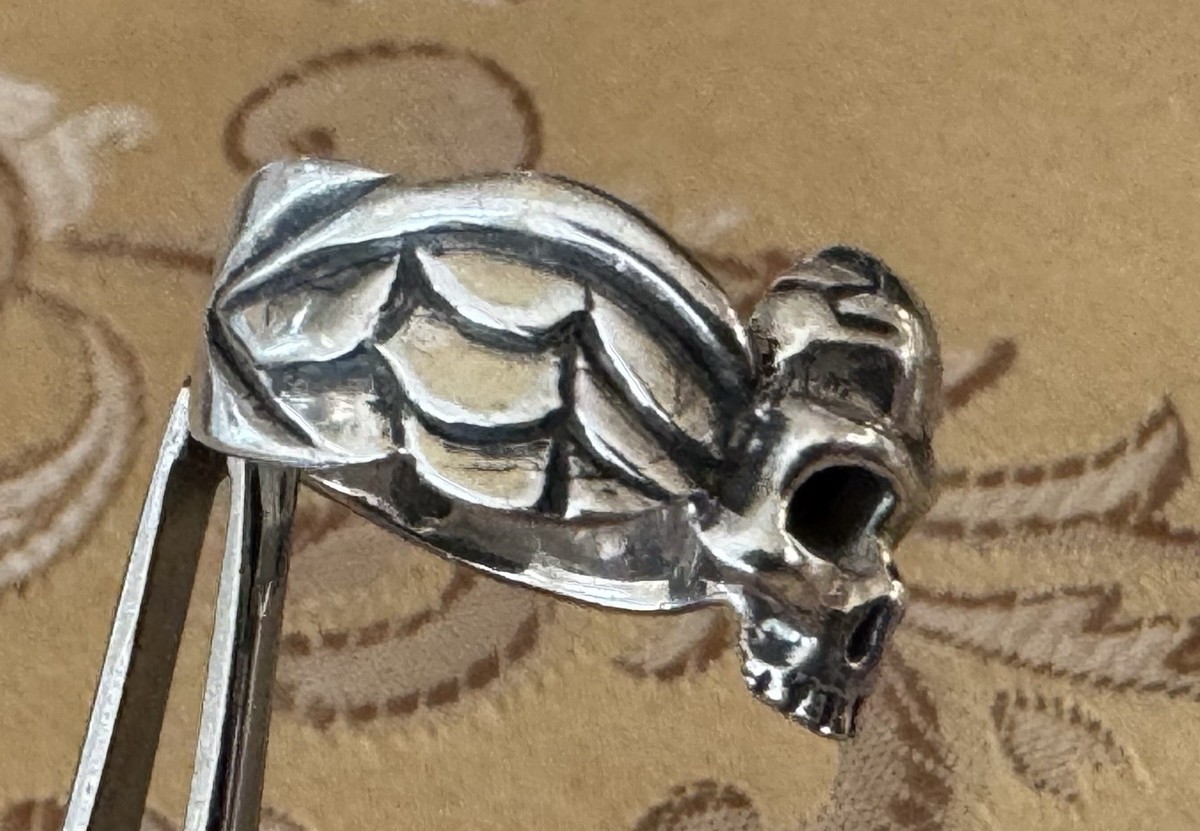 Biker Goth Harley Signed AR Sterling Silver Cracked Skull & Wings Size 9 Ring View 6