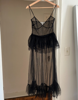 knee length dresses for ladies Charlotte Romantic Sheer Mesh V-Neck Midi Dress