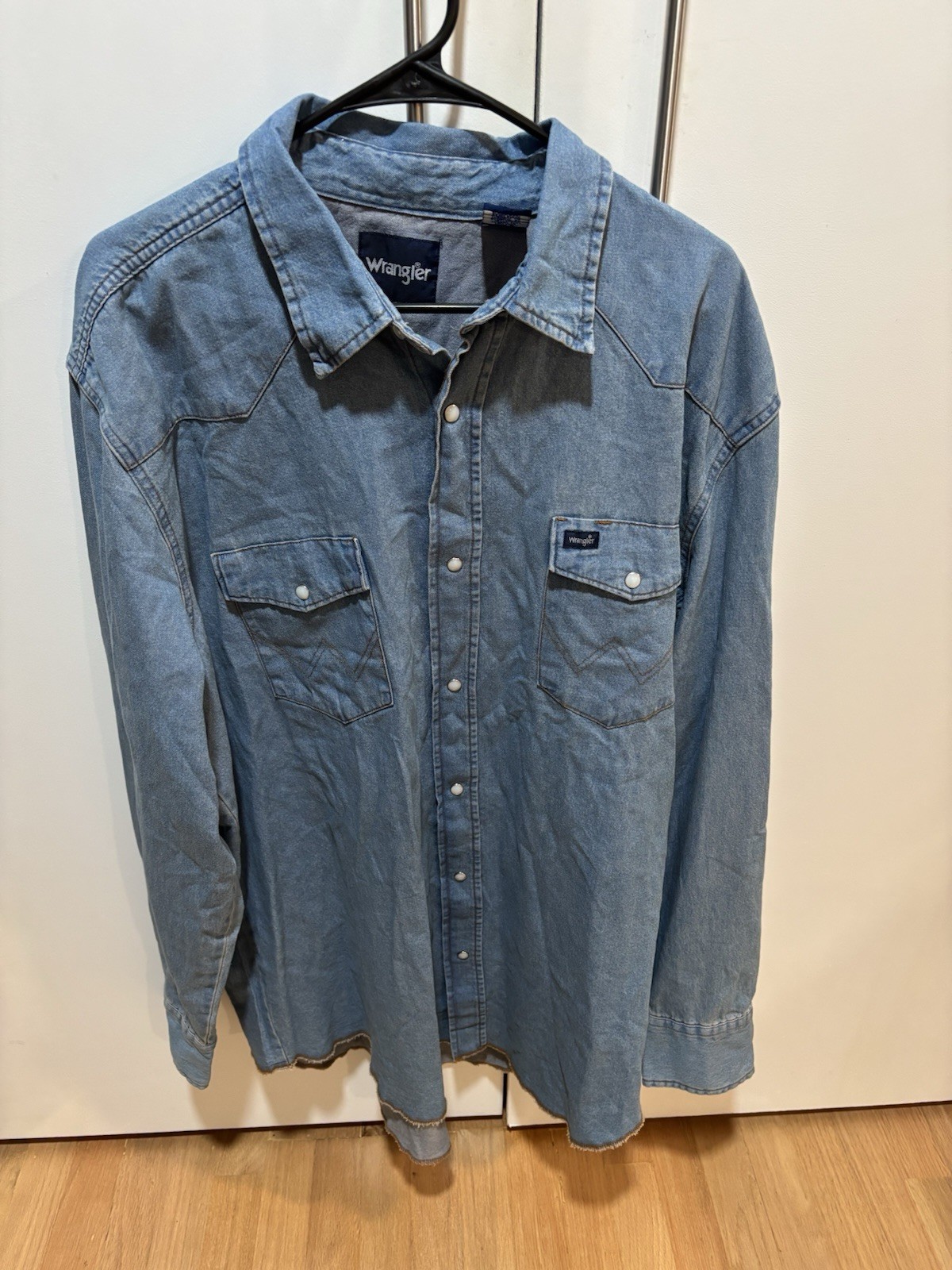 Wrangler Western Shirt Mens 2XL Tall Blue Button Up Pearl Snap Denim Rodeo
