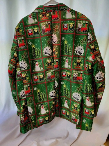 Men's Abominable Snowman Elf Cats Ugly Christmas Party Green Blazer Size XL EUC - Picture 2 of 12