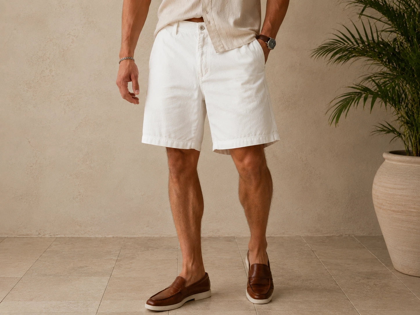 Cubavera Linen Blend Chino Shorts Mens 32 Medium White Resort Summer Safari