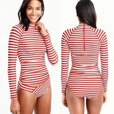 J. Crew Rash Guard Long Sleeve Striped - Red/White S
