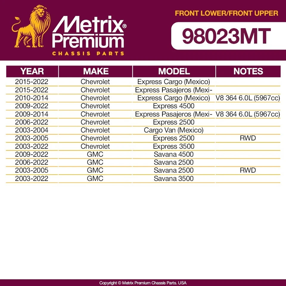 Ball Joint Upper Lower Kit for Chevy Express 2500 3500 4500 GMC Savana 2500 3500 - Image 2 of 4