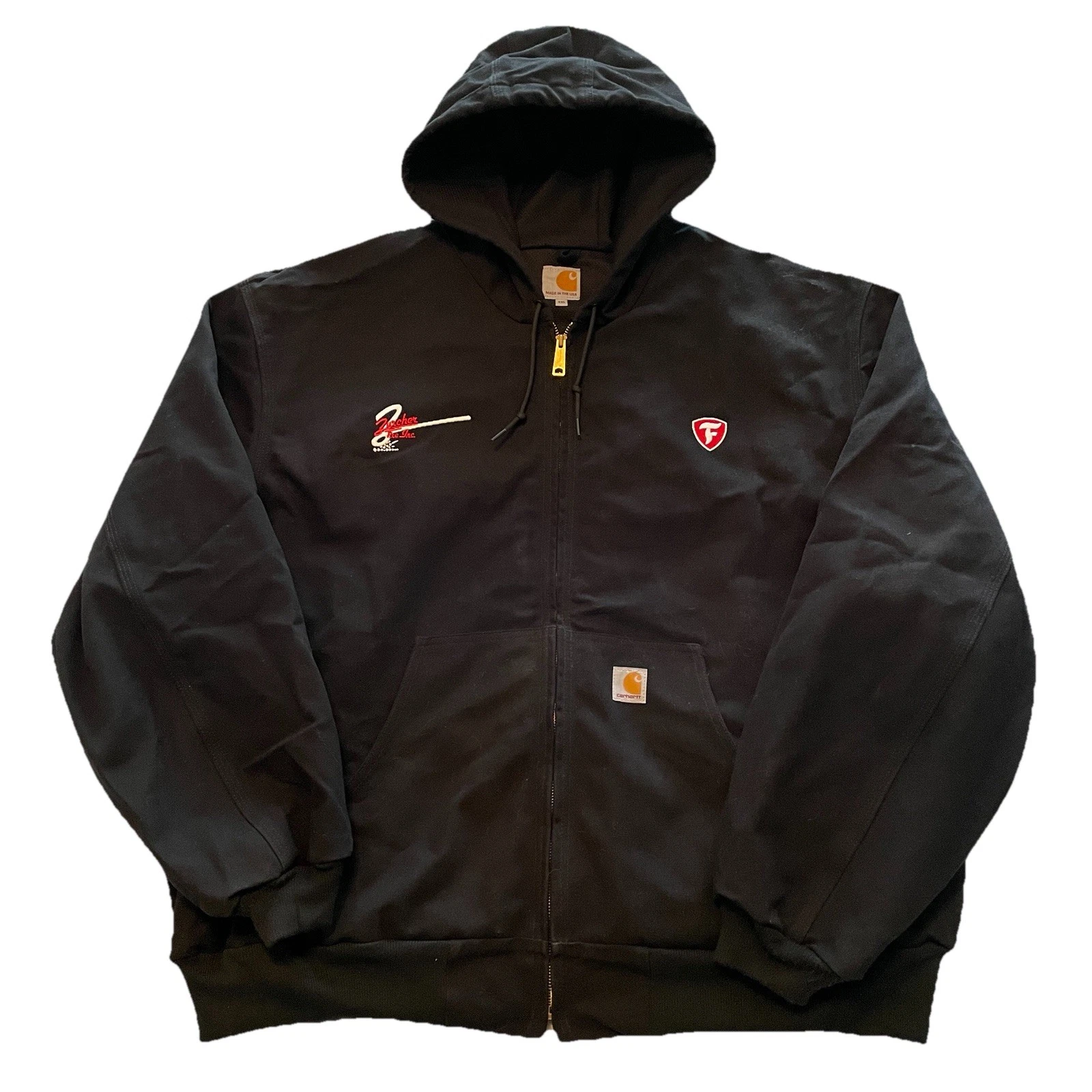 Vintage Carhartt Coat Jacket Men's 4XL Black Zip Firestone Tires Logo Mechanic