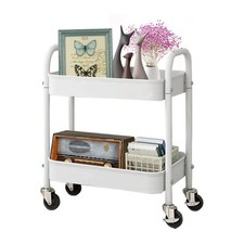 2 Tier All-Metal Rolling Cart, Rolling Storage Cart with Handle and Locking W...
