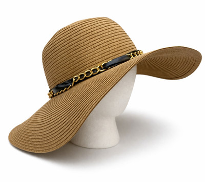 Lake Shore Drive Womens Wide Brim Natural Straw Hat One Size Scarf Chain Band