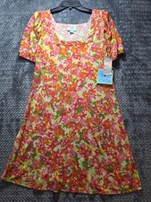 Cece Orange Pink Green Floral A Line Dress Feminine  Size Small Vacation Chic