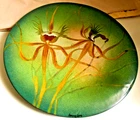 ENAMEL ON COPPER LARGE JENNY GORE WALL PLATE AUSTRALIAN SPIDER ORCHID SIGNED