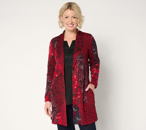 Susan Graver Damen Jacke Gr. S Regular Printed Neuheit Strick mit Rot A554261