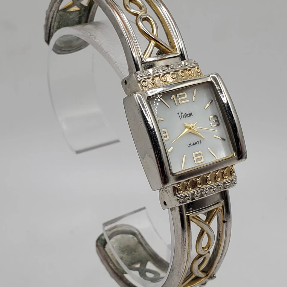 Vivani Reloj Cuarzo Mujer 25mm Dos Tonos Puño Banda Batería Nueva Foto 2 de 4