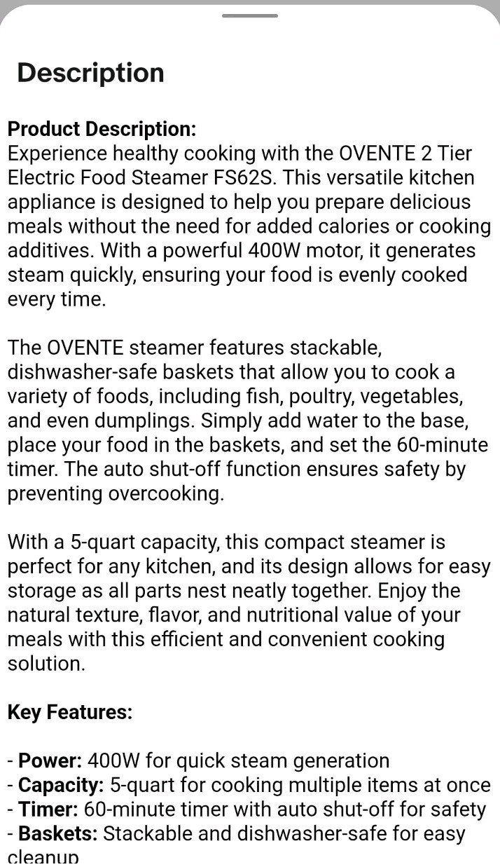 OVENTE 2-Tier Electric Food Steamer, 5 Quart, Stainless Steel, Silver
