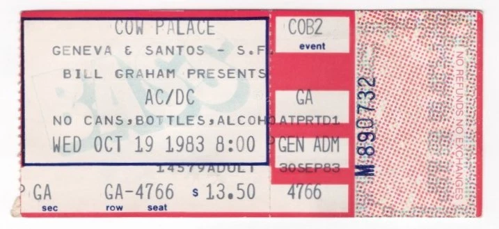 AC/DC & Fastway 10/19/83 San Francisco Cow Palace Ticket Stub! - Image 1 of 1