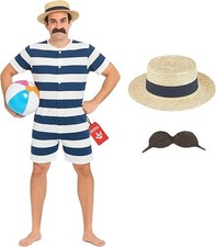 Men s Blue 1920 s Bathing Suit Costume  Hat Tash Old Timer Beach Hunk Swimsuit