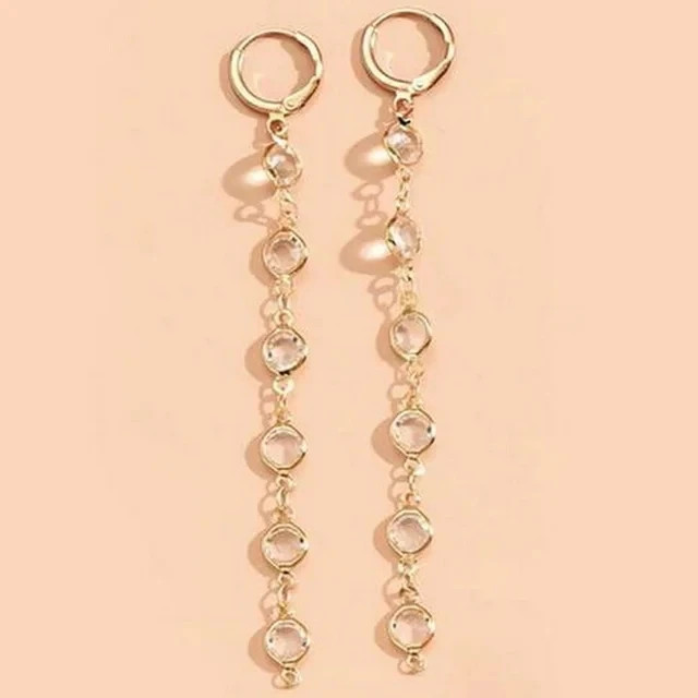 Tassel Drop Earrings Rhinestone Bead Green Korean Style Long Dangle Jewelry