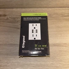 Legrand Adorne Dual USB Plus Size Outlet Combo White ARTRUSB153W4W Multiple Avl