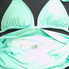 Aerie Women's Solid Green Ring Accent Triangle Bikini 2 Piece Swimsuit M