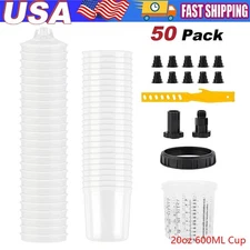 50Packs Paint CUPS Disposable Spray Gun Cup Liners and Lid System 20oz 600ML Cup