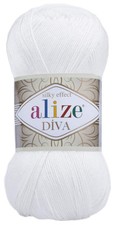 Alize Diva Yarn 100 Microfiber Acrylic 100g Fingering Knitting Crochet White