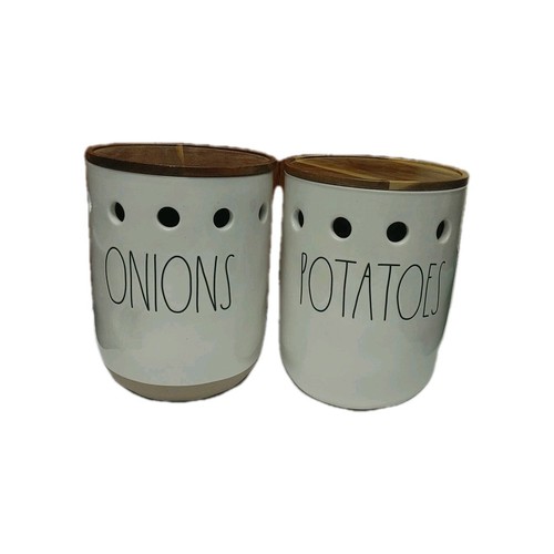 Rae Dunn Potatoes & Onions Cellar Ceramic Canister with Wood Lid (set of 2)