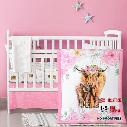 Hahafelt 3 Piece Highland Cow Baby Crib Bedding Set for Baby Girls Pink Floral
Opens in a new window