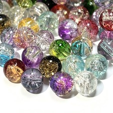 YRTFBIW 50Pcs 10mm Crackle Glass Beads for Jewelry Making - Round Spacer Crys...