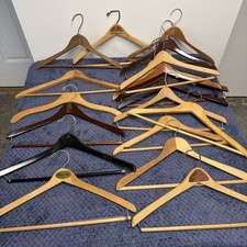 Lot 19 Vintage Antique Wooden Suit Hangers Half Advertising Ritz Carlton, Hilton