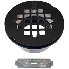 2" PVC Compression Drain w/ Round Grid Cover, Black