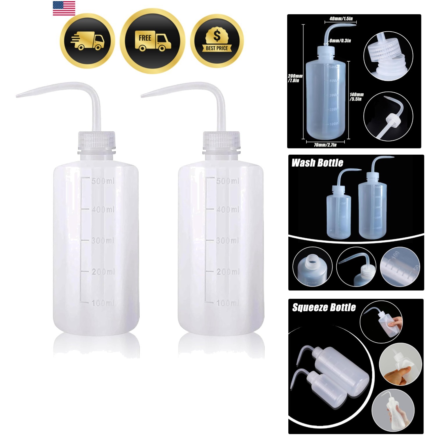 2-pack 500ml/16.9oz Heavy-duty Squirt Bottle For Cleaning, Pl...