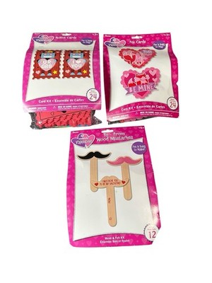 Darice Foamies Valentine Craft Kit Bundle Robot Fox Card Kits Wood Mustaches 3pk