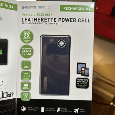 Portable 5000mAh Leatherette Power Cell Rechargeable Battery Back-Up New In Box