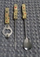 3 BAR WARE UTENSILS~TOOLS BOTTLE OPENER & MORE~PLAYING DICE HANDLES