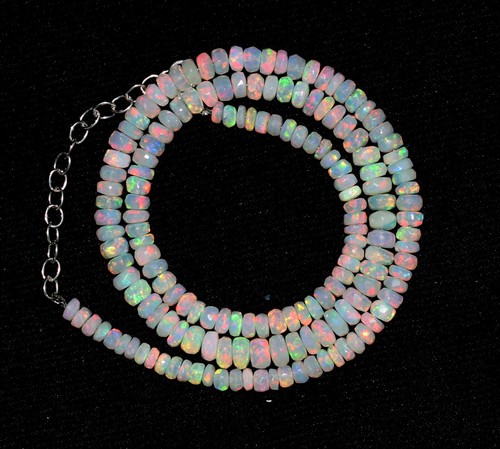 Ethiopian Welo Fire Opal Gemstone Beads 16inches Necklace 925 Silver F4180 - Picture 3 of 5