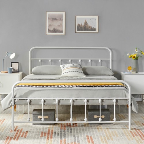 Twin/Full/Queen Metal Bed Frame Classic Iron Platform Bed w/Headboard Footboard - Picture 22 of 39